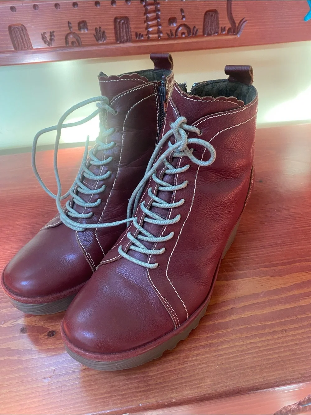 Fly London Women's Burgundy Lace-Up Wedge Ankle Boots
